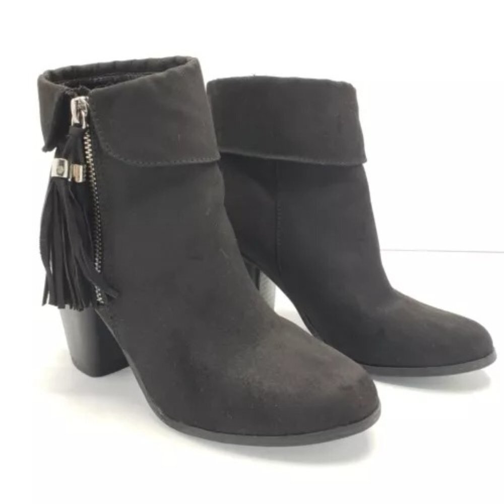LC Lauren Conrad Sweet Peas Black 3 inch heel Ankle Boot Womens Size 6M Side Zip